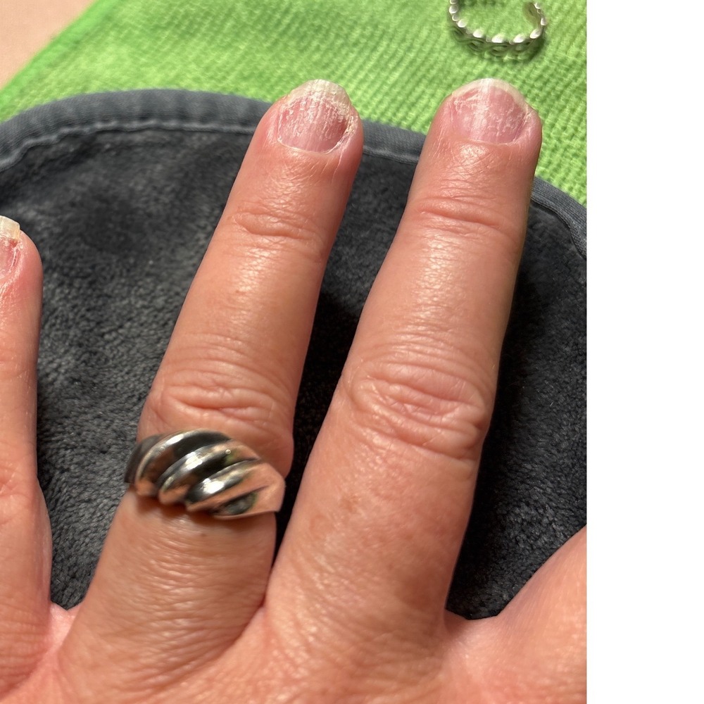 925 Sterling Silver Ribbed Shrimp Dome Ring & Braided Toe Ring Set Size 6.5